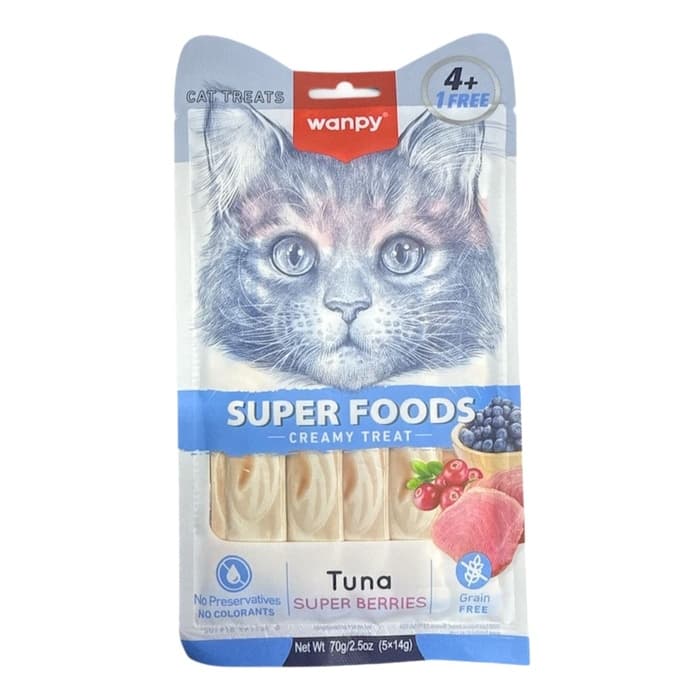 Wanpy Superfood Krema Kedi Ödülü Ton Balığı ve Yaban Mersinli 14 gr 5 Adet