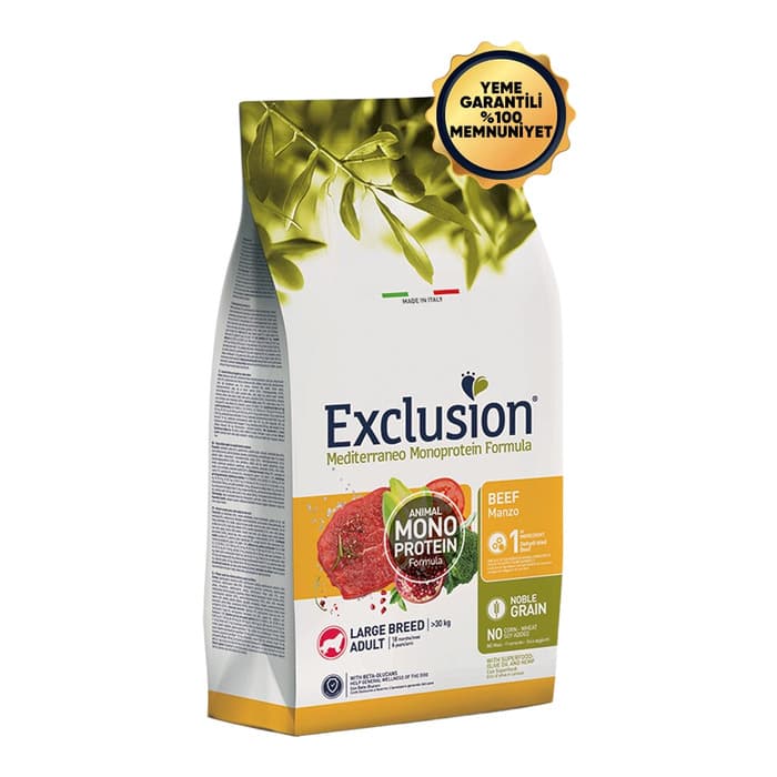 Exclusion Monoprotein Düsük Tahıllı Sığır Etli Ve Narli Büyük Irk Yetişkin Köpek Maması 12 Kg