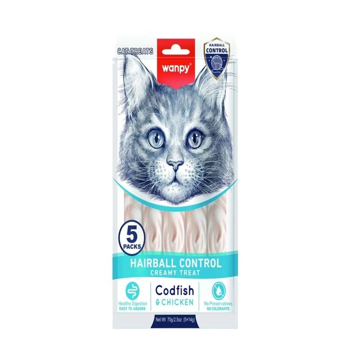 Wanpy Hairball Control Morinali ve Tavuklu Krema Kedi Ödül Maması 14 gr 5 Adet
