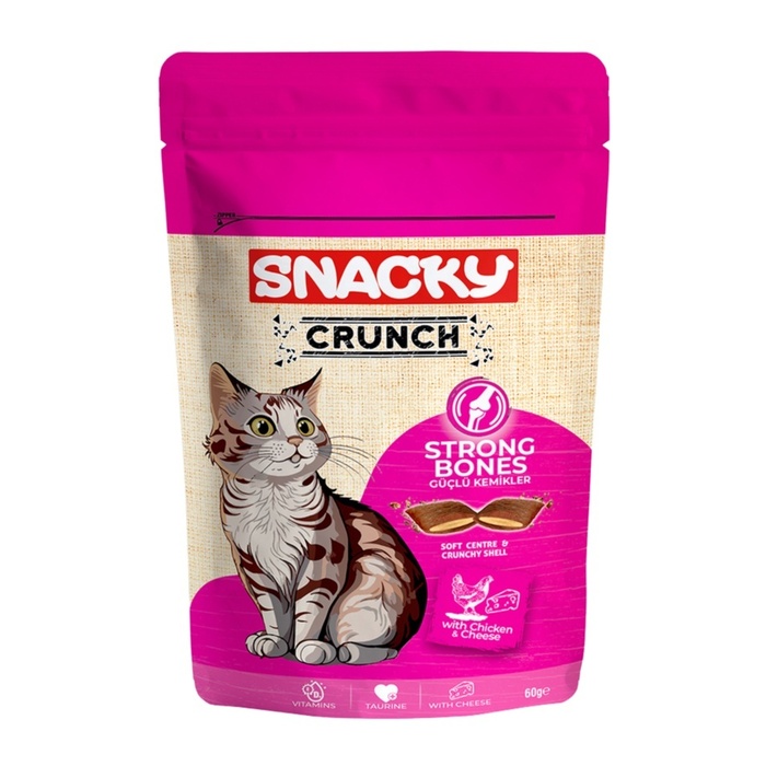 Snacky crunch Strong Bones Güçlü Kemikler Peynir Tavuk Kedi Ödülü 60 Gr