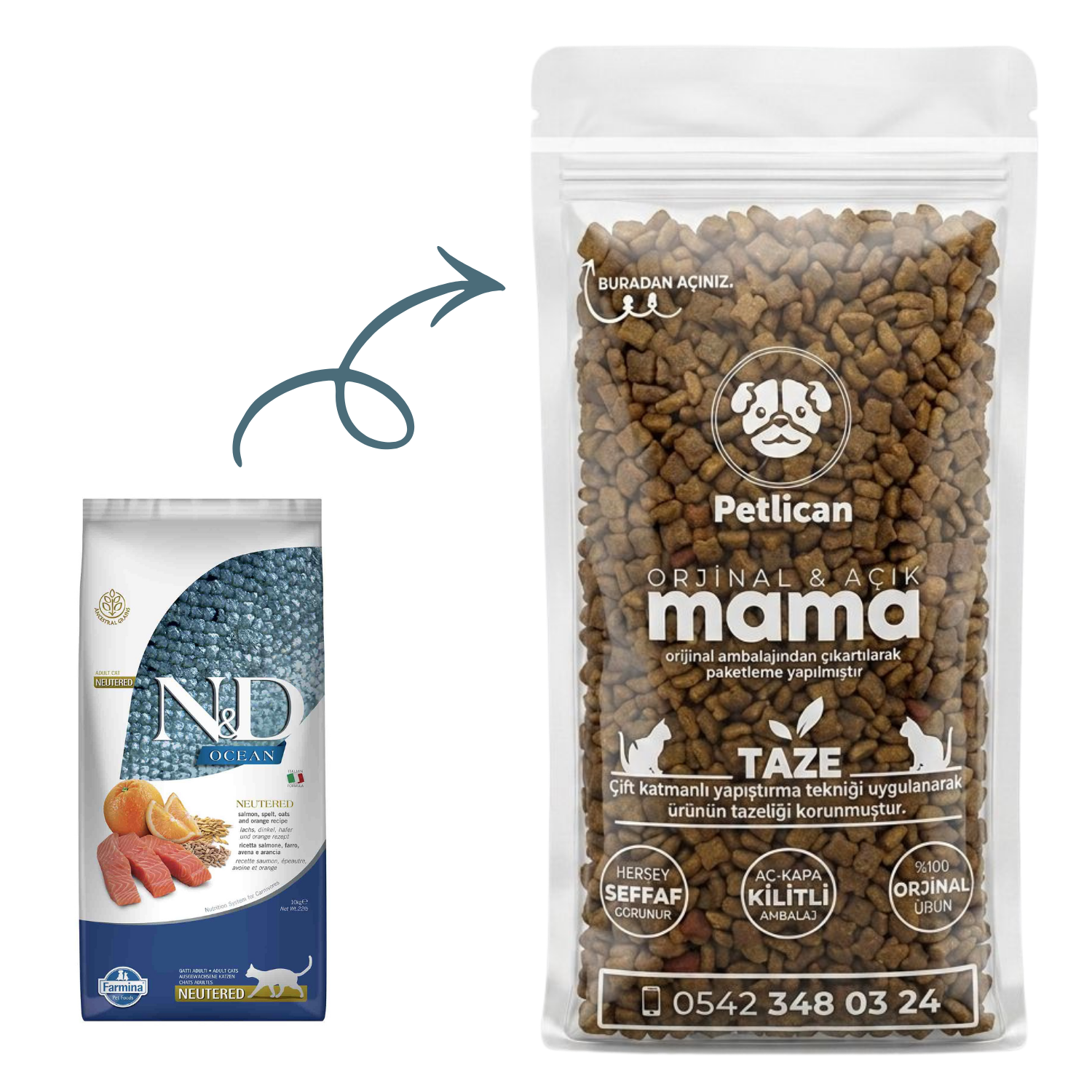 N&D Kısırlaştırılmış Yetişkin Kedi Maması Somonlu Açık 1 Kg